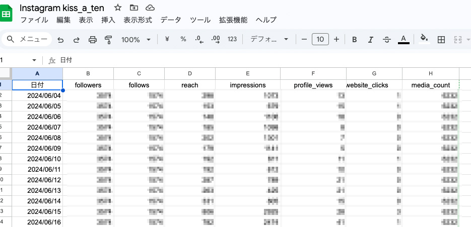 Instagramの数値をスプレッドシートに取得していた